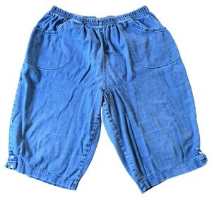 Croft & Barrow Denim Capri Pants Womens Elastic Waist Button Hem Blue Size‎ 20